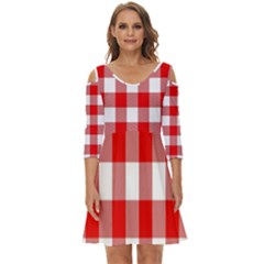 Red and white plaids Shoulder Cut Out Zip Up Dress