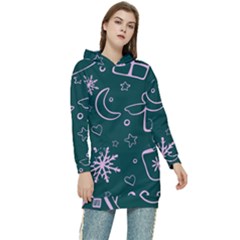 Background-cute Christmas Women s Long Oversized Pullover Hoodie