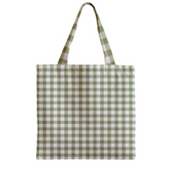 Green Tea White Small Plaids Zipper Grocery Tote Bag by ConteMonfrey