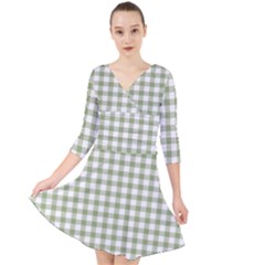 Green Tea White Small Plaids Quarter Sleeve Front Wrap Dress by ConteMonfrey