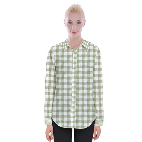 Green Tea White Small Plaids Womens Long Sleeve Shirt by ConteMonfrey