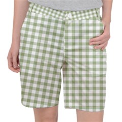 Green Tea White Small Plaids Pocket Shorts