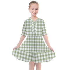 Green Tea White Small Plaids Kids  All Frills Chiffon Dress by ConteMonfrey