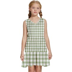 Green Tea White Small Plaids Kids  Sleeveless Tiered Mini Dress by ConteMonfrey