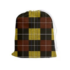 Modern Black Red Golden Plaids Drawstring Pouch (xl)