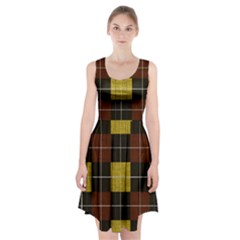 Modern Black Red Golden Plaids Racerback Midi Dress by ConteMonfrey