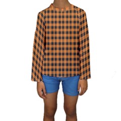 Orange Black Small Plaids Kids  Long Sleeve Swimwear by ConteMonfrey