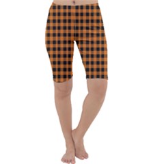 Orange Black Small Plaids Cropped Leggings  by ConteMonfrey