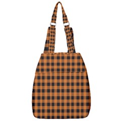 Orange Black Small Plaids Center Zip Backpack by ConteMonfrey