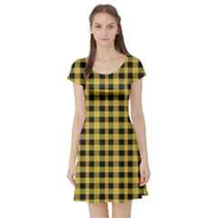 Black And Yellow Small Plaids Short Sleeve Skater Dress by ConteMonfrey