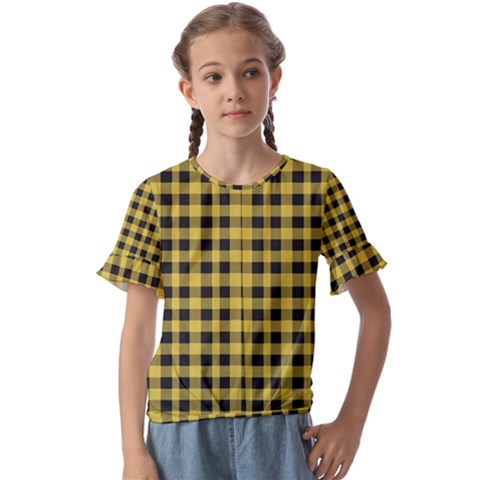 Black And Yellow Small Plaids Kids  Cuff Sleeve Scrunch Bottom Tee by ConteMonfrey