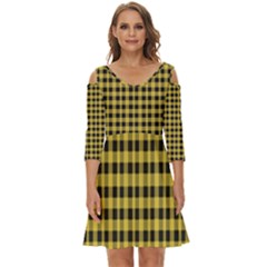 Black And Yellow Small Plaids Shoulder Cut Out Zip Up Dress by ConteMonfrey