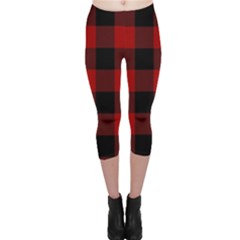 Red And Black Plaids Capri Leggings  by ConteMonfrey