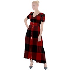 Red And Black Plaids Button Up Short Sleeve Maxi Dress by ConteMonfrey