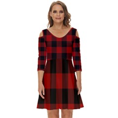 Red And Black Plaids Shoulder Cut Out Zip Up Dress by ConteMonfrey