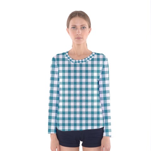 Straight Blue White Small Plaids Women s Long Sleeve Tee by ConteMonfrey