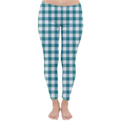 Straight Blue White Small Plaids Classic Winter Leggings by ConteMonfrey