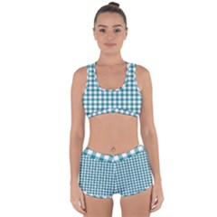 Straight Blue White Small Plaids Racerback Boyleg Bikini Set by ConteMonfrey