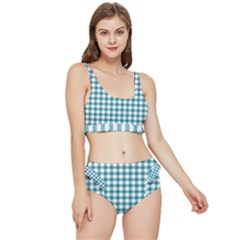 Straight Blue White Small Plaids Frilly Bikini Set by ConteMonfrey