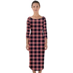 Straight Black Pink Small Plaids  Quarter Sleeve Midi Bodycon Dress by ConteMonfrey