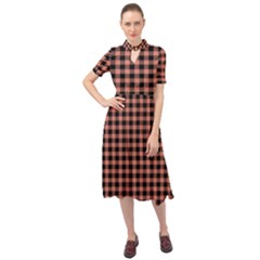 Straight Black Pink Small Plaids  Keyhole Neckline Chiffon Dress by ConteMonfrey