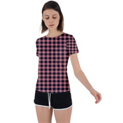Straight Black Pink Small Plaids  Back Circle Cutout Sports Tee by ConteMonfrey