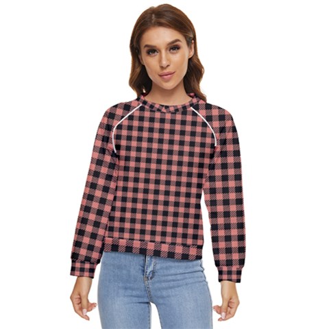 Straight Black Pink Small Plaids  Women s Long Sleeve Raglan Tee by ConteMonfrey