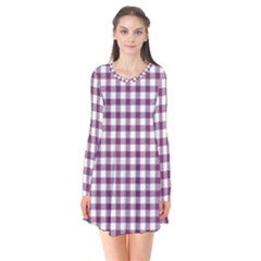 Straight Purple White Small Plaids  Long Sleeve V-neck Flare Dress by ConteMonfrey