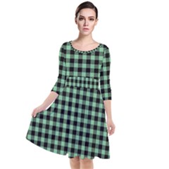 Straight Green Black Small Plaids   Quarter Sleeve Waist Band Dress