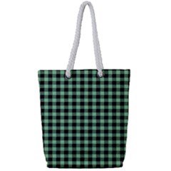 Straight Green Black Small Plaids   Full Print Rope Handle Tote (small) by ConteMonfrey