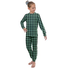 Straight Green Black Small Plaids   Kids  Long Sleeve Set  by ConteMonfrey