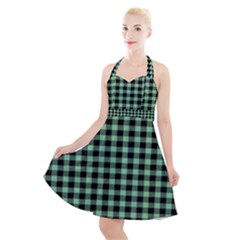 Straight Green Black Small Plaids   Halter Party Swing Dress  by ConteMonfrey