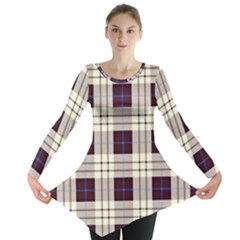 Purple, Blue And White Plaids Long Sleeve Tunic 