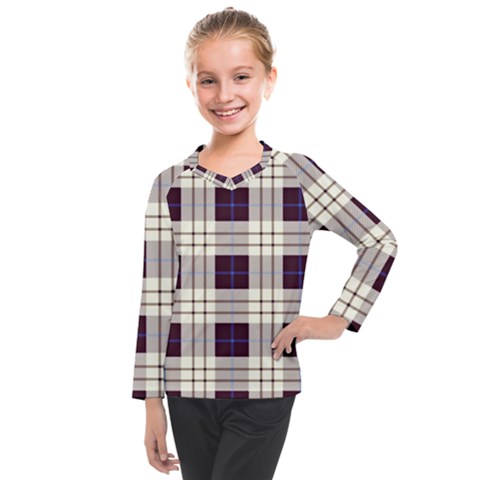 Purple, Blue And White Plaids Kids  Long Mesh Tee by ConteMonfrey