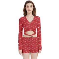 Cute Christmas Red Velvet Wrap Crop Top And Shorts Set by nateshop