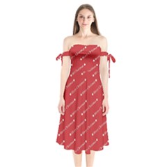 Cute Christmas Red Shoulder Tie Bardot Midi Dress by nateshop