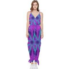 Wallpaper Tie Dye Pattern Sleeveless Tie Ankle Chiffon Jumpsuit