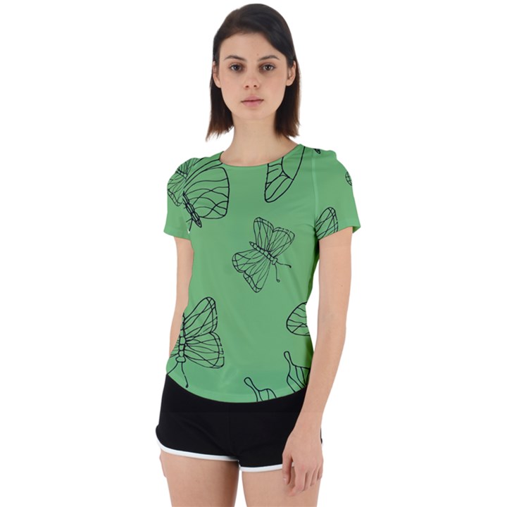 Green Nature Pattern Back Cut Out Sport Tee