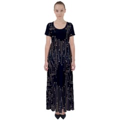 Circuit-board High Waist Short Sleeve Maxi Dress by nateshop