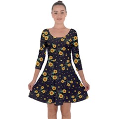 Nature Pattern Texture Flower Wing Quarter Sleeve Skater Dress by Wegoenart