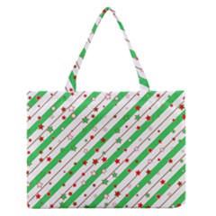 Christmas Xmas Green Stars Background Star Zipper Medium Tote Bag by Wegoenart