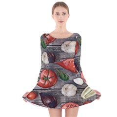 Bell Peppers & Tomatoes Long Sleeve Velvet Skater Dress by ConteMonfrey