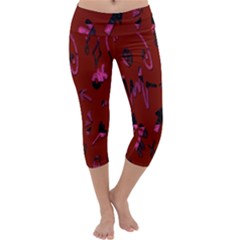 Doodles Maroon Capri Yoga Leggings by nateshop