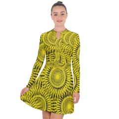 Yellow Abstract Sun Pattern Background Long Sleeve Panel Dress by Wegoenart
