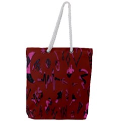 Doodles Maroon Full Print Rope Handle Tote (large) by nateshop