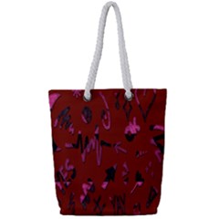 Doodles Maroon Full Print Rope Handle Tote (small) by nateshop