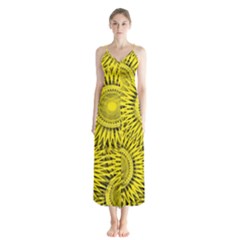 Yellow Abstract Sun Pattern Background Button Up Chiffon Maxi Dress by Wegoenart