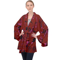 Doodles Maroon Long Sleeve Velvet Kimono  by nateshop