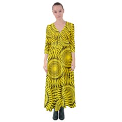 Yellow Abstract Sun Pattern Background Button Up Maxi Dress