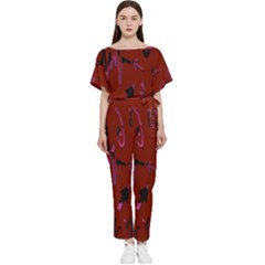 Doodles Maroon Batwing Lightweight Chiffon Jumpsuit by nateshop